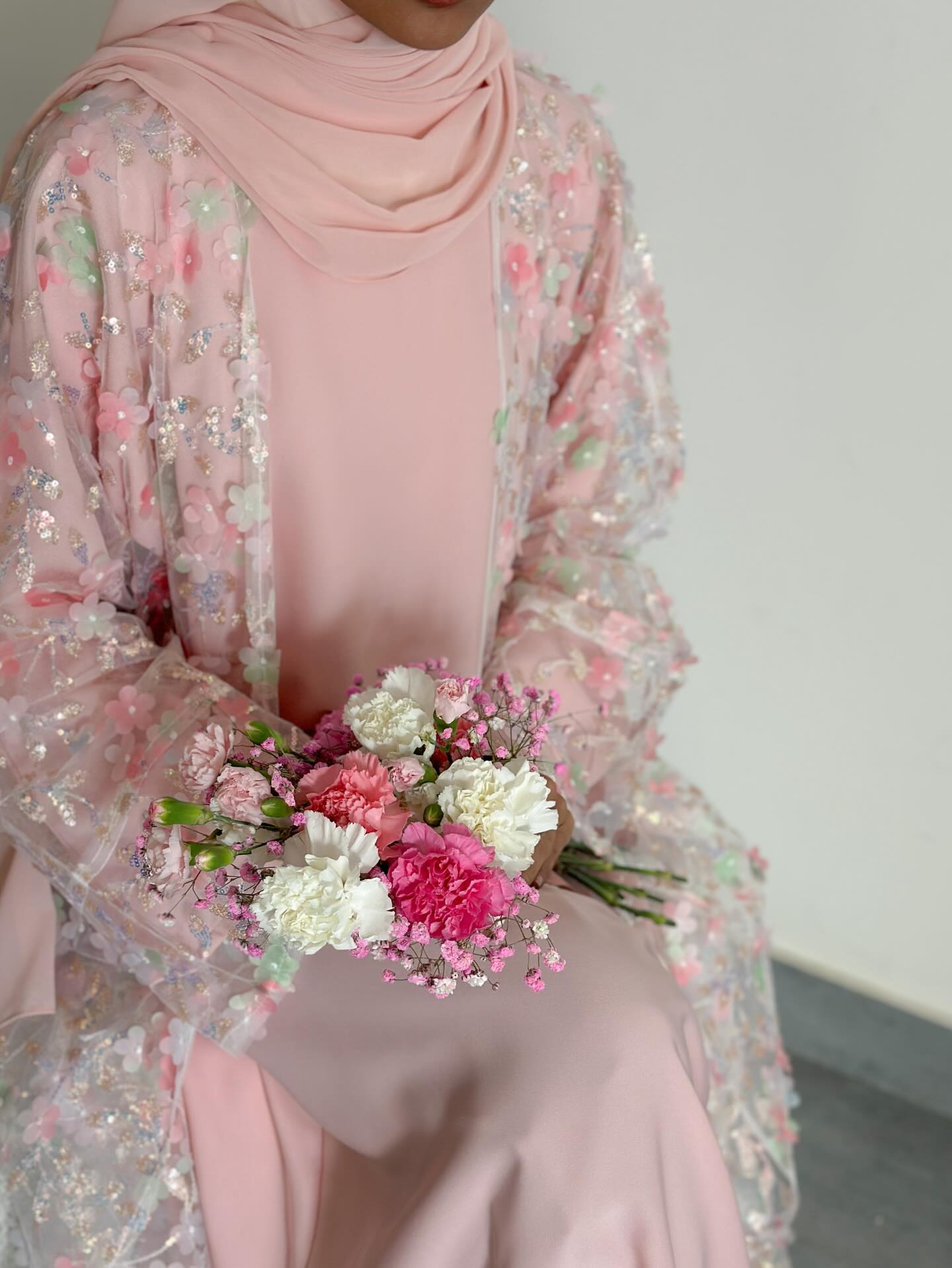 Floral Cardigan with Innerwear and hijab