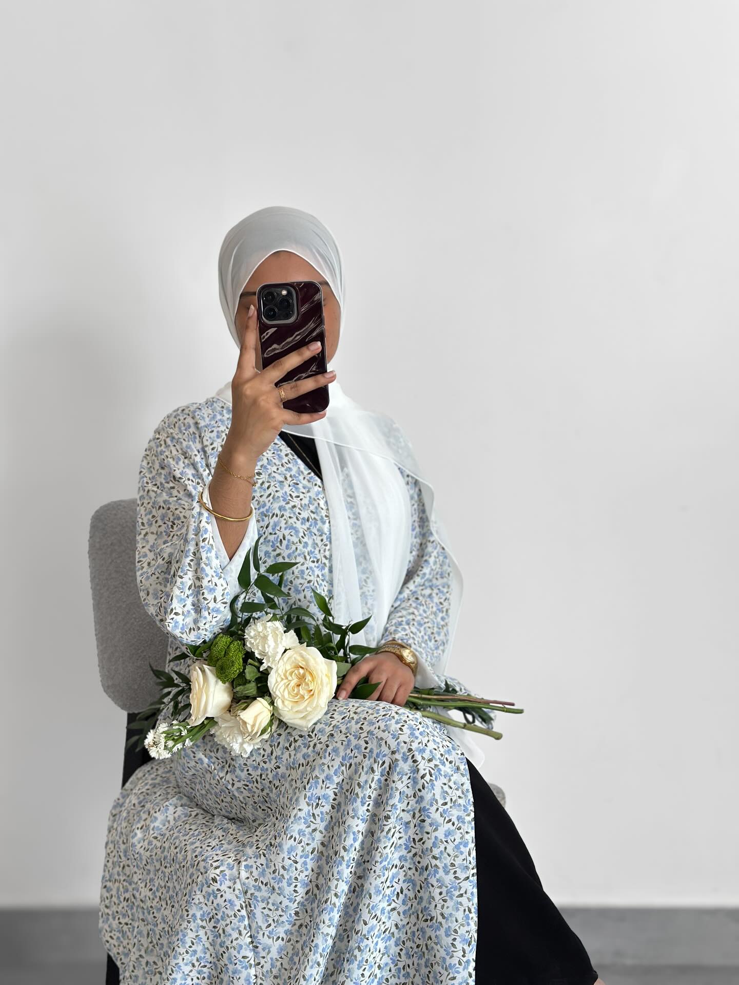 Floral double layer chiffon abayas with hijab