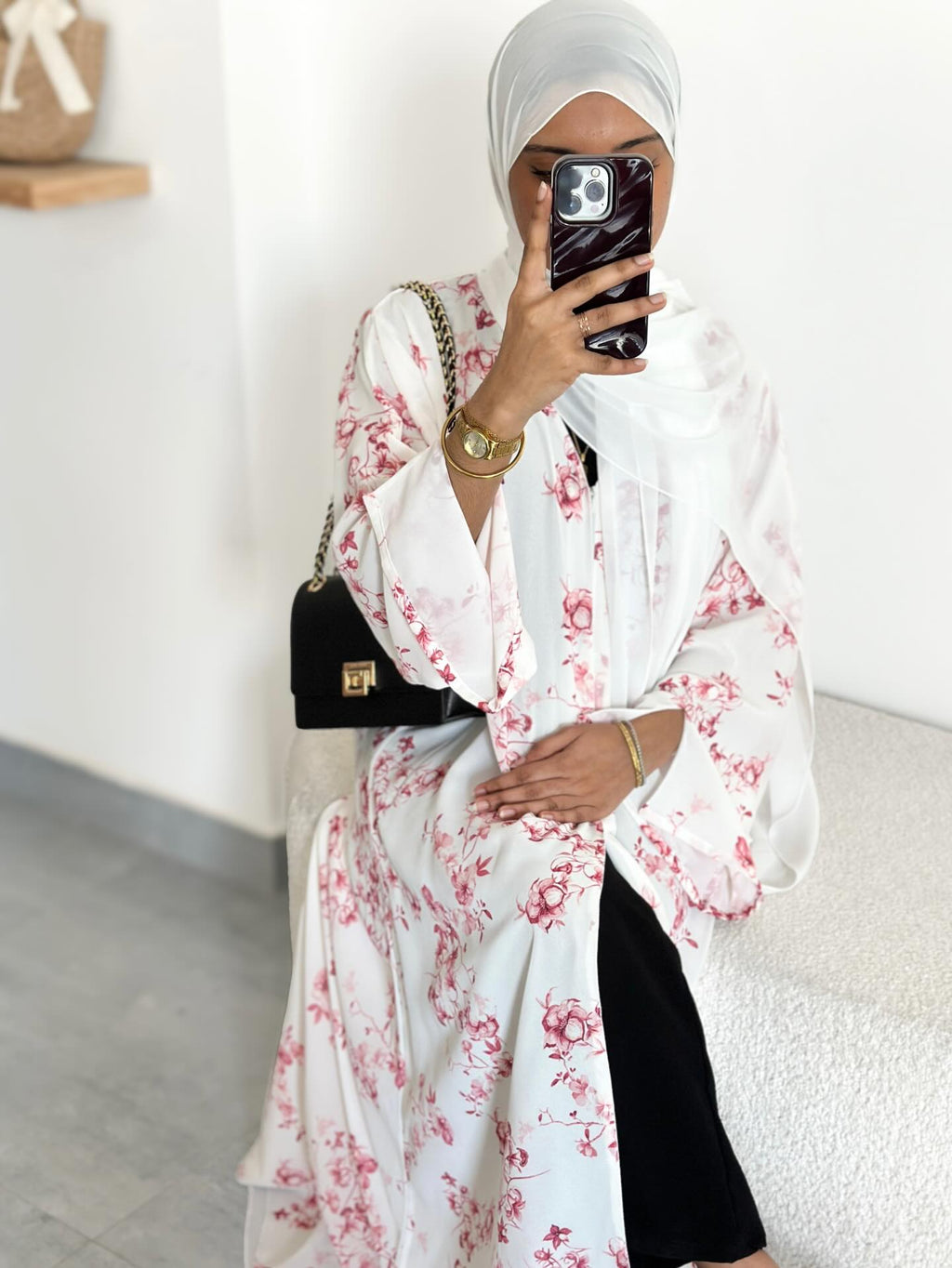 Floral double layer chiffon abayas with hijab