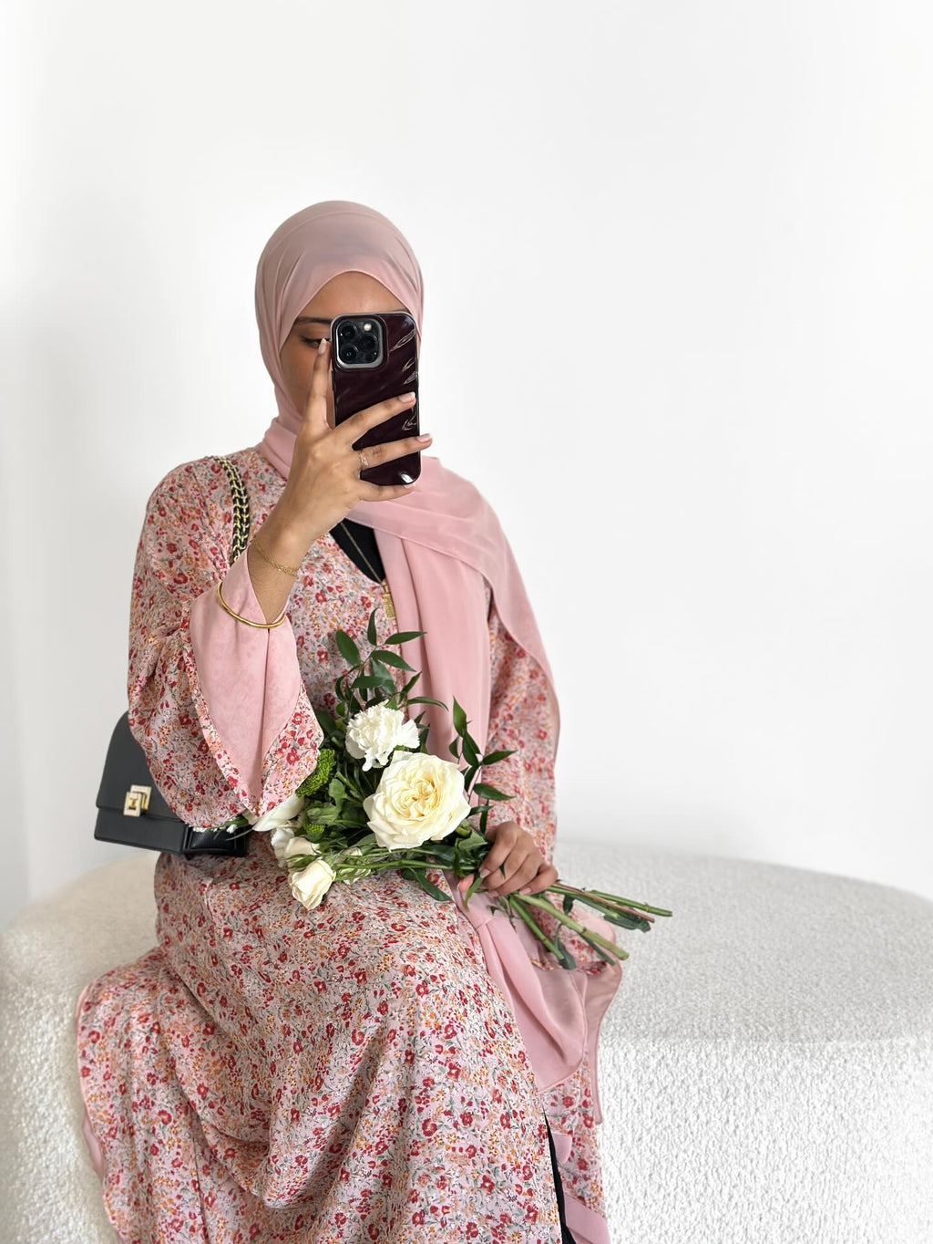 Floral double layer chiffon abayas with hijab