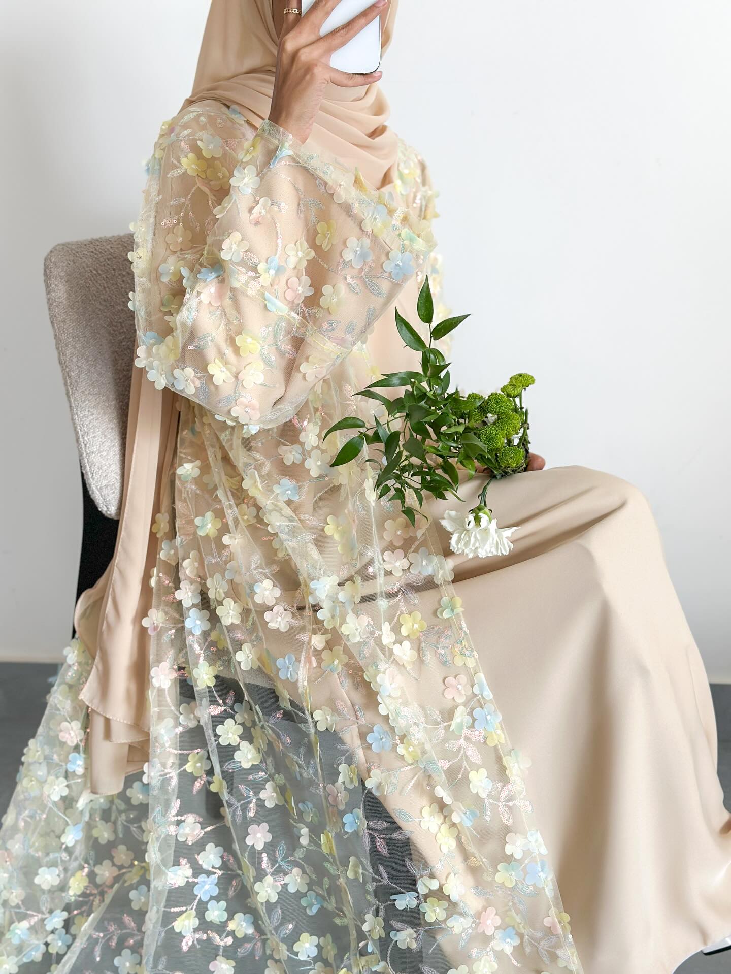 Floral Cardigan with Innerwear and hijab
