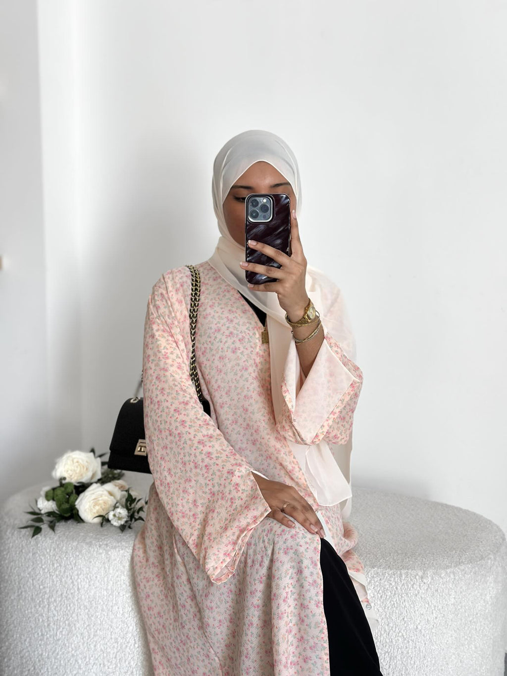 Floral double layer chiffon abayas with hijab