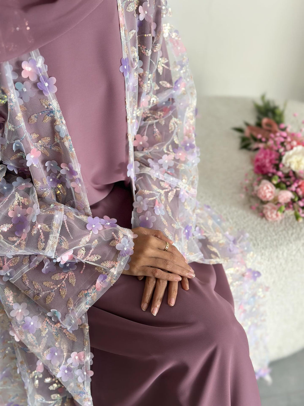 Floral Cardigan with Innerwear and hijab