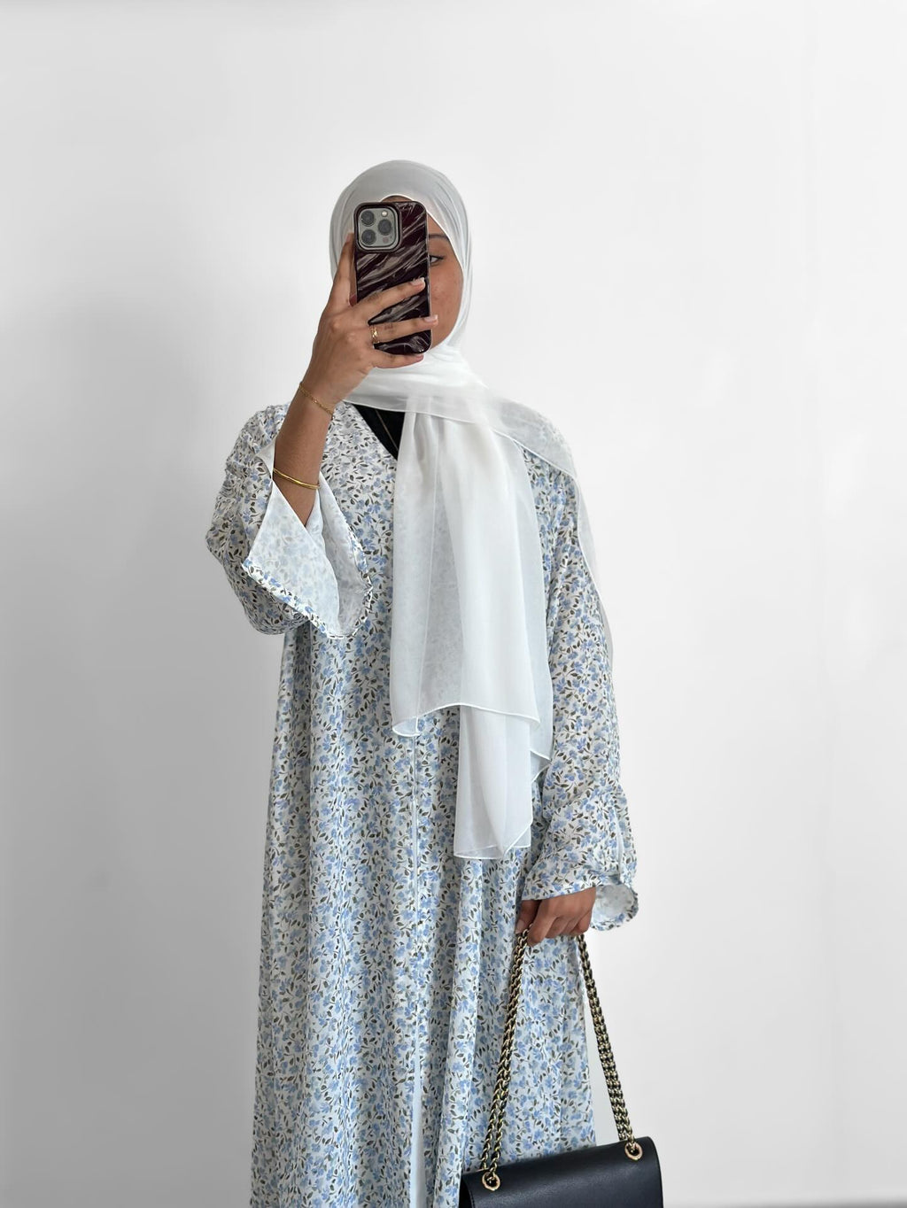 Floral double layer chiffon abayas with hijab