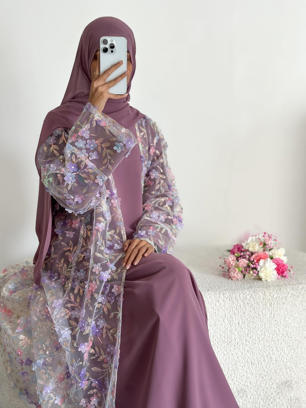 Floral Cardigan with Innerwear and hijab