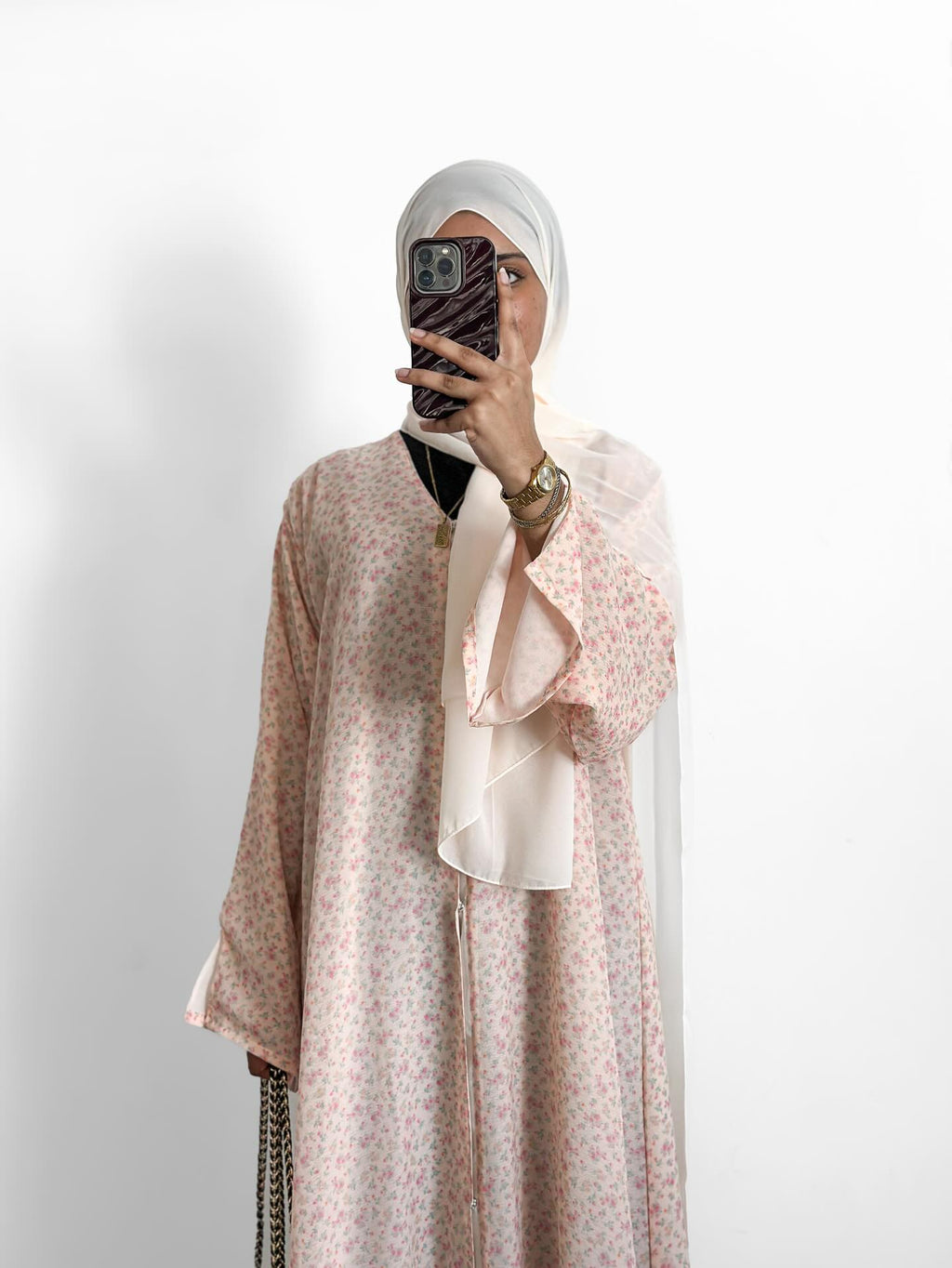 Floral double layer chiffon abayas with hijab
