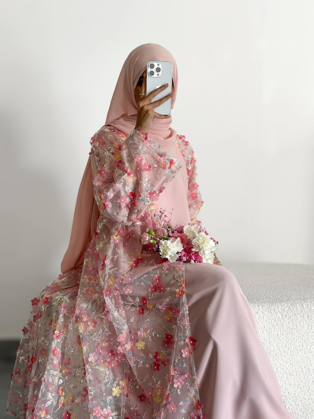 Floral Cardigan with Innerwear and hijab