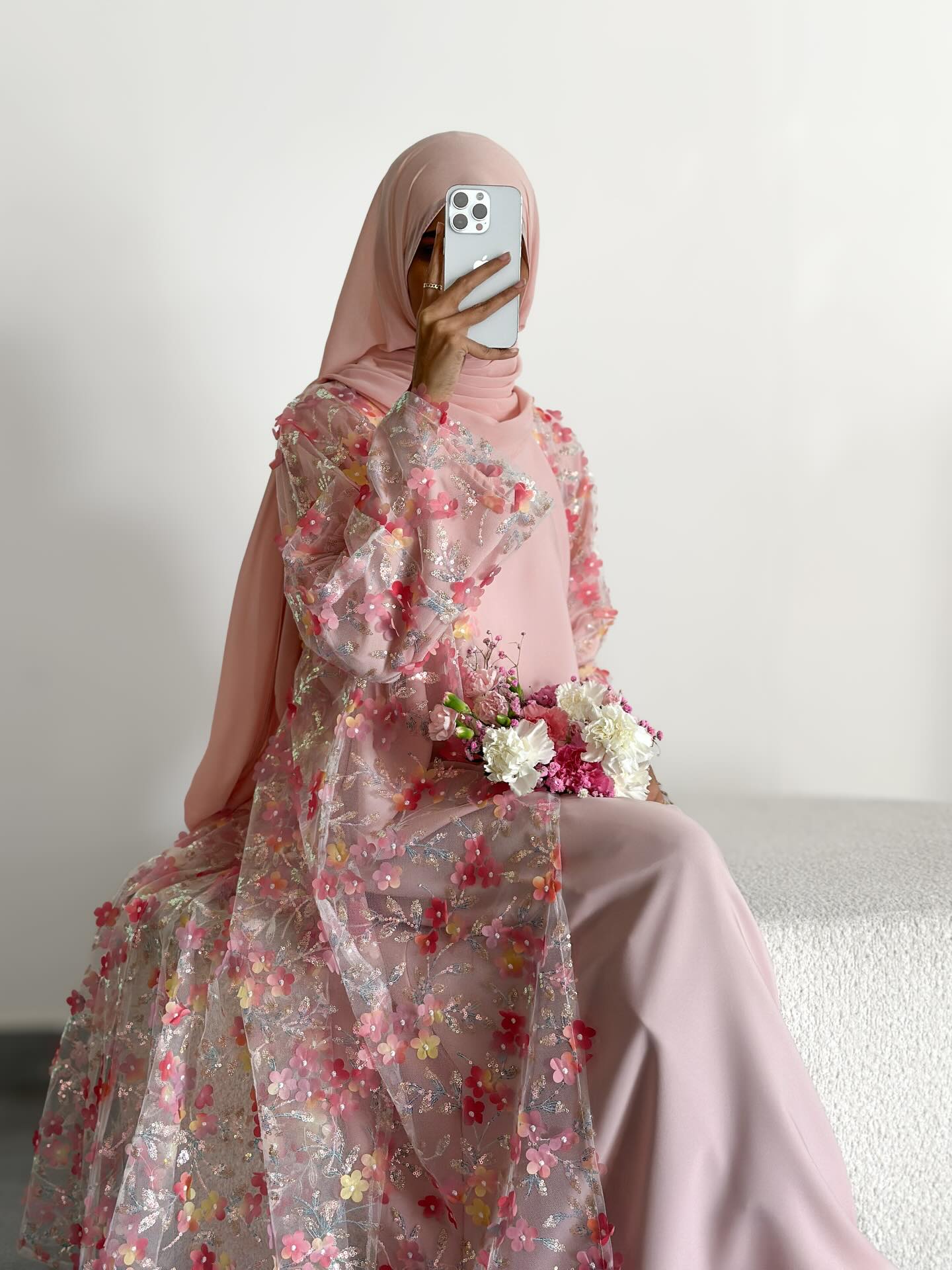 Floral Cardigan with Innerwear and hijab