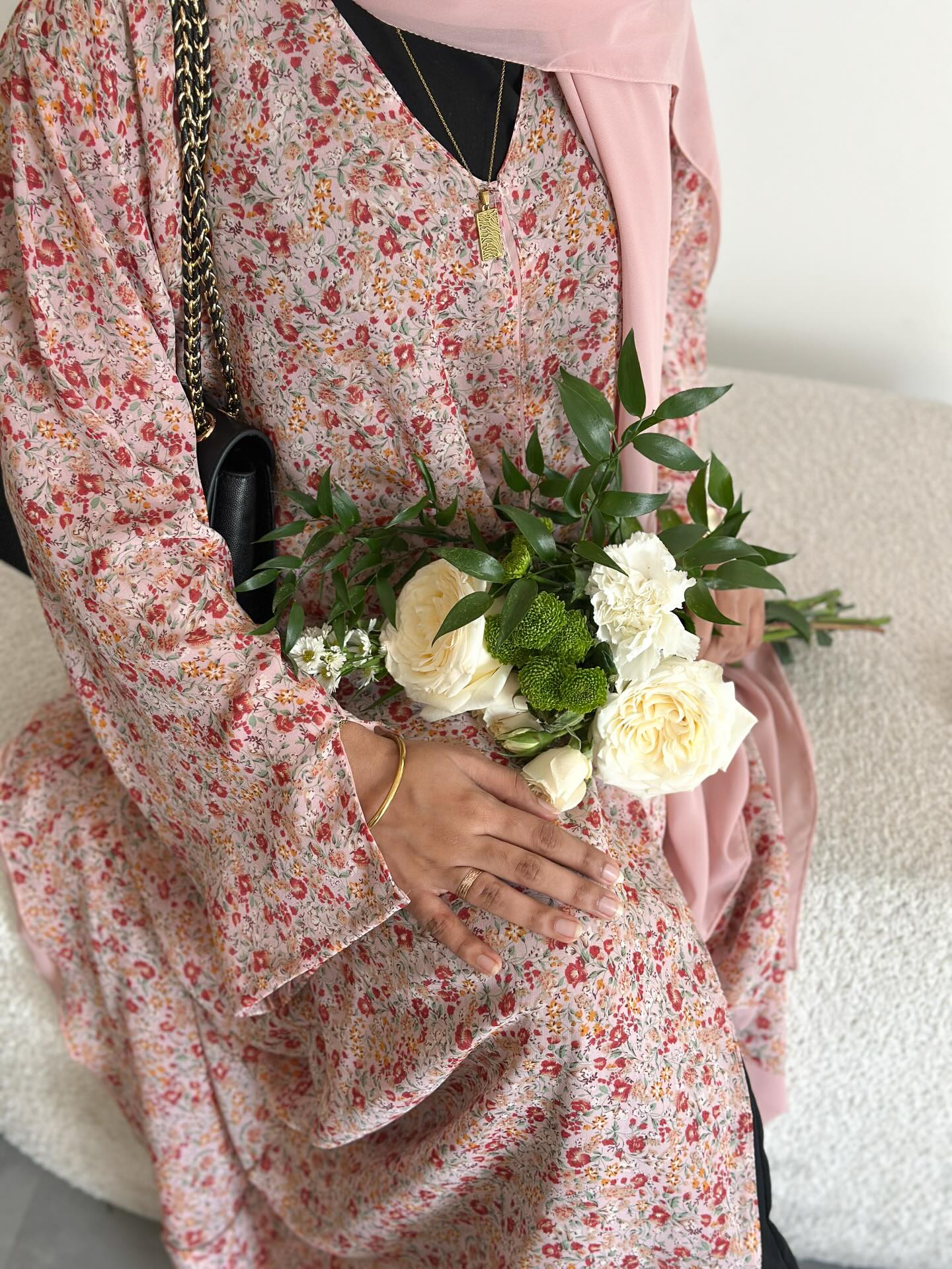 Floral double layer chiffon abayas with hijab