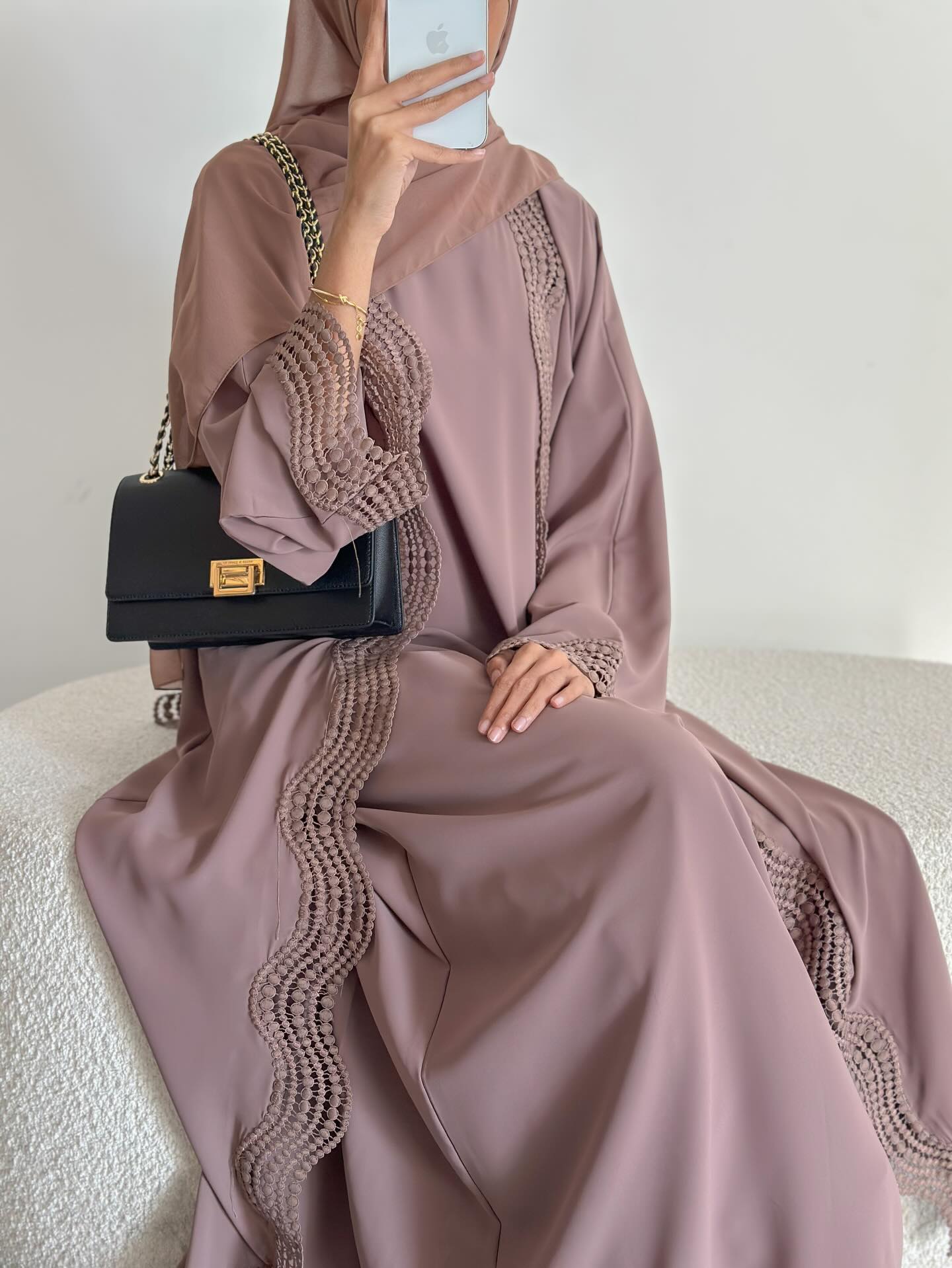 Lace-Trim Open Cardigan Abaya