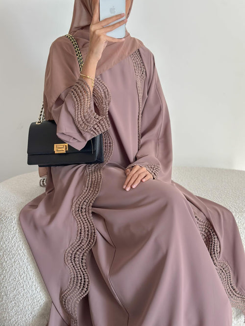 Lace-Trim Open Cardigan Abaya