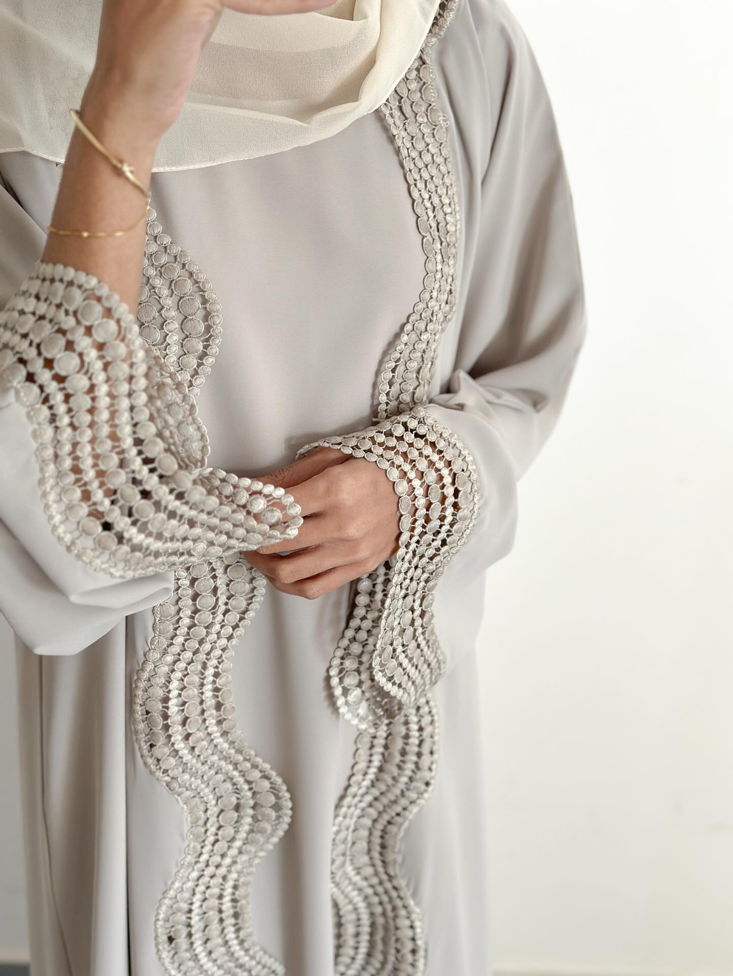 Lace-Trim Open Cardigan Abaya