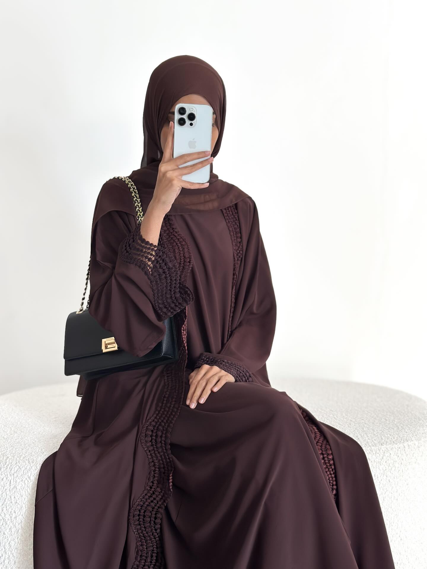 Lace-Trim Open Cardigan Abaya