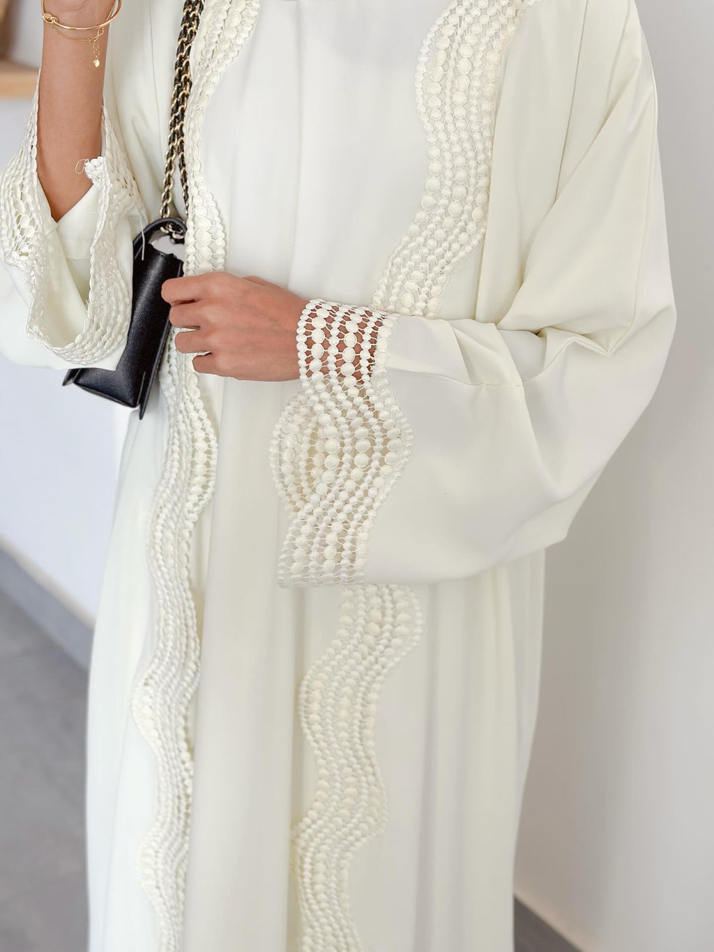 Lace-Trim Open Cardigan Abaya