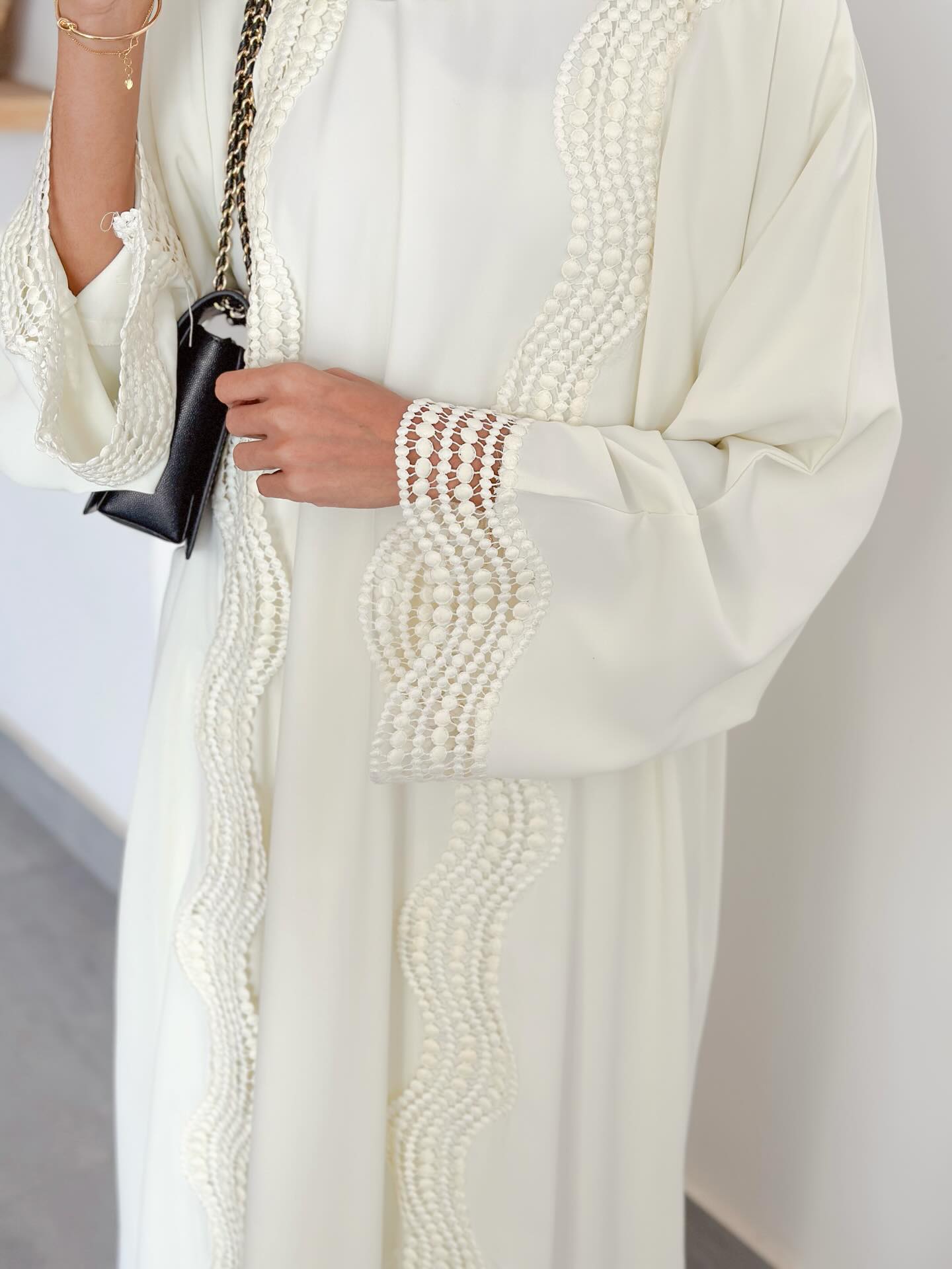 Lace-Trim Open Cardigan Abaya