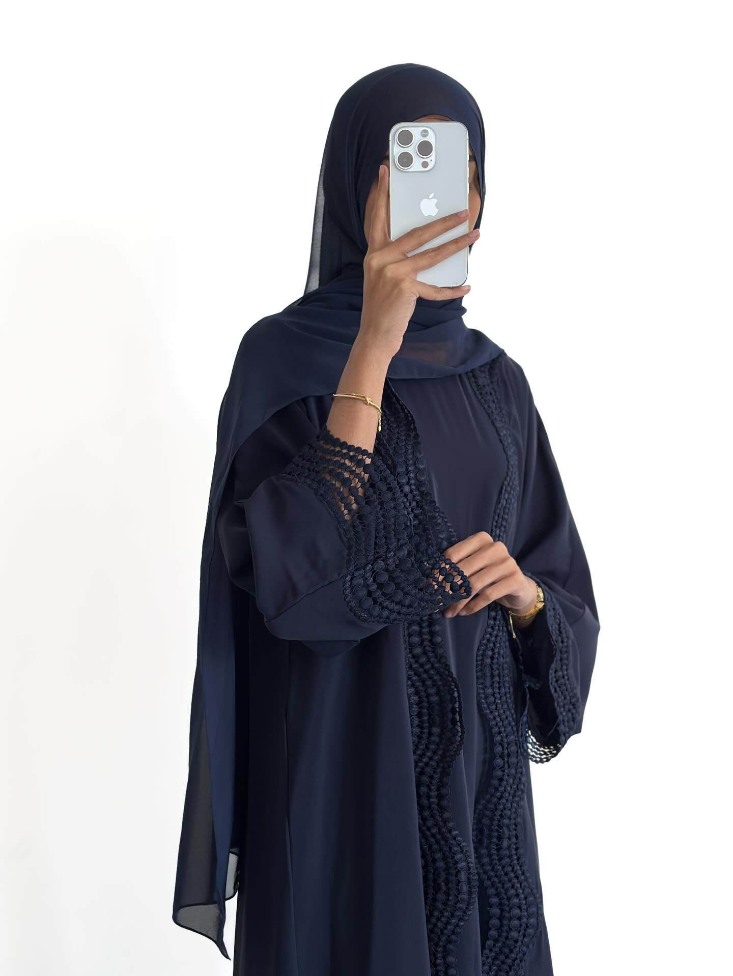 Lace-Trim Open Cardigan Abaya